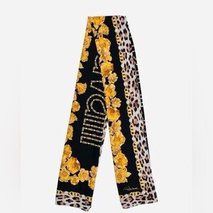 Roberto Cavalli Black and Gold Silk Floral Print Scarf